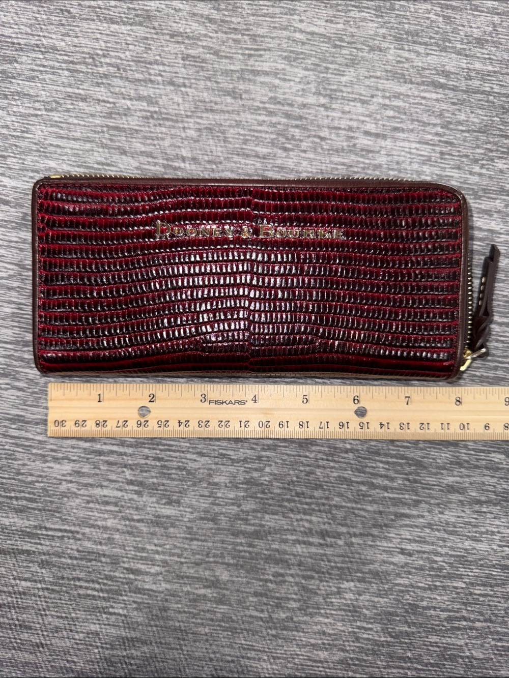 Dooney & Bourke Burgundy Lizard-Embossed 3/4 Zip Wallet